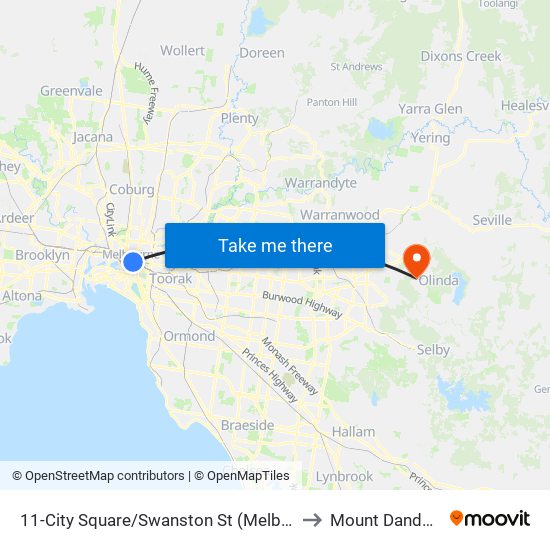 11-City Square/Swanston St (Melbourne City) to Mount Dandenong map