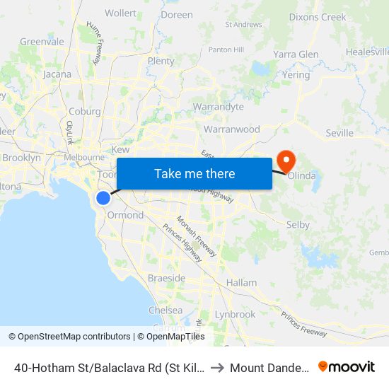 40-Hotham St/Balaclava Rd (St Kilda East) to Mount Dandenong map