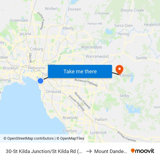 30-St Kilda Junction/St Kilda Rd (St Kilda) to Mount Dandenong map