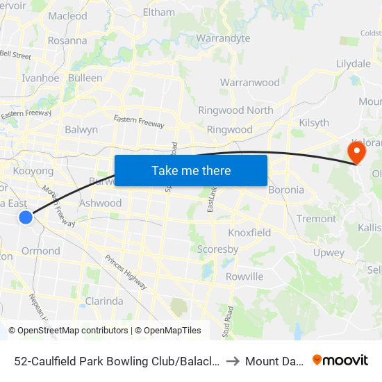 52-Caulfield Park Bowling Club/Balaclava Rd (Caulfield North) to Mount Dandenong map