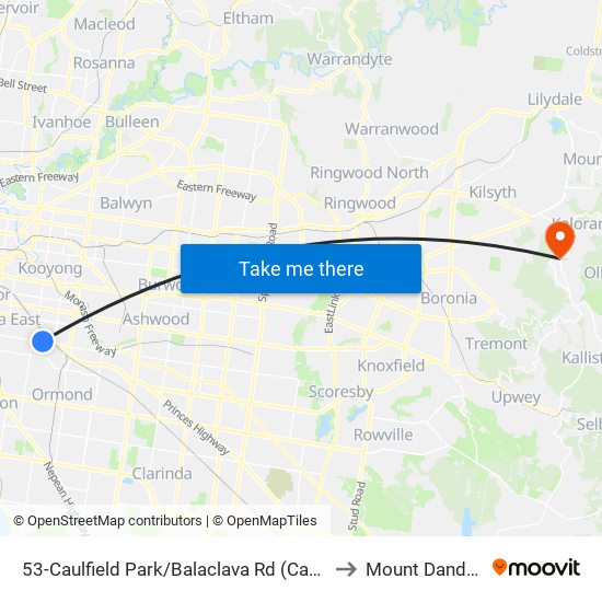 53-Caulfield Park/Balaclava Rd (Caulfield North) to Mount Dandenong map