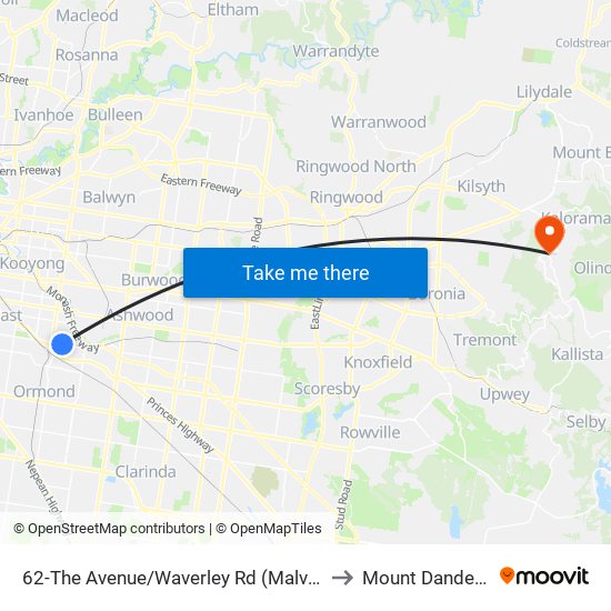 62-The Avenue/Waverley Rd (Malvern East) to Mount Dandenong map