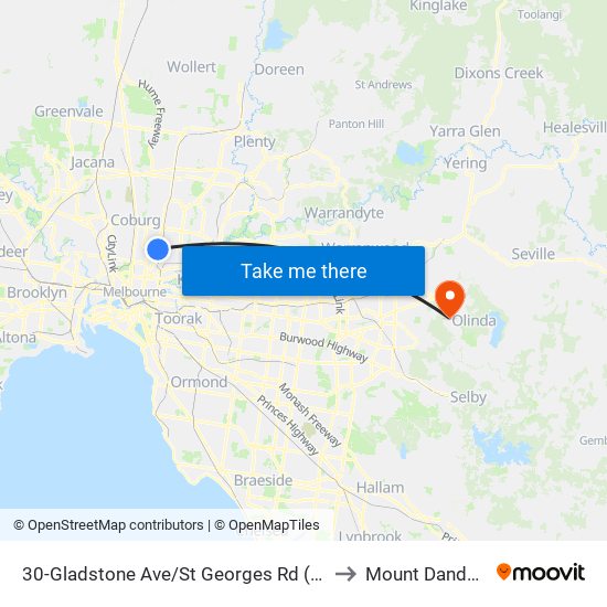 30-Gladstone Ave/St Georges Rd (Northcote) to Mount Dandenong map