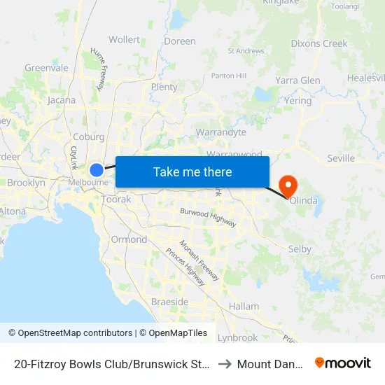 Fitzroy Bowls Club/Brunswick St #20 to Mount Dandenong map
