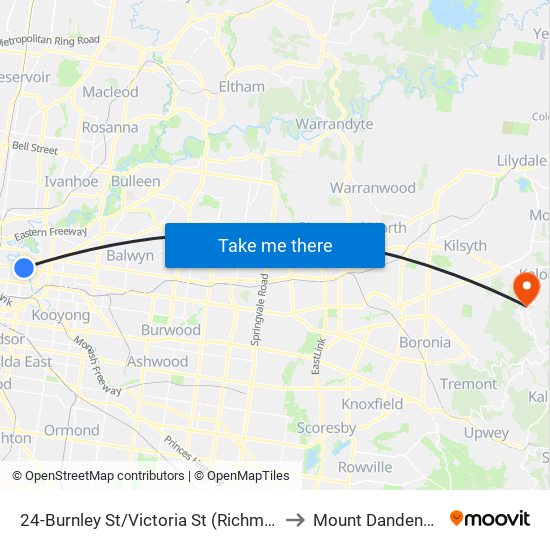 24-Burnley St/Victoria St (Richmond) to Mount Dandenong map