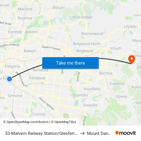 Malvern Railway Station/Glenferrie Rd #53 to Mount Dandenong map