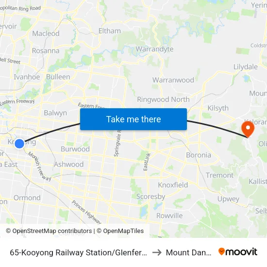 Kooyong Railway Station/Glenferrie Rd #65 to Mount Dandenong map