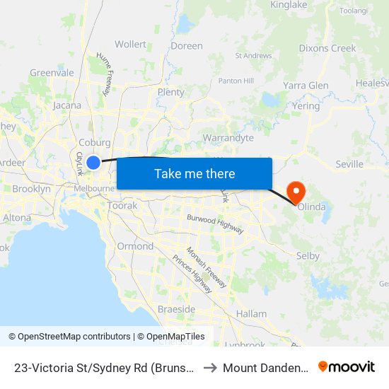23-Victoria St/Sydney Rd (Brunswick) to Mount Dandenong map