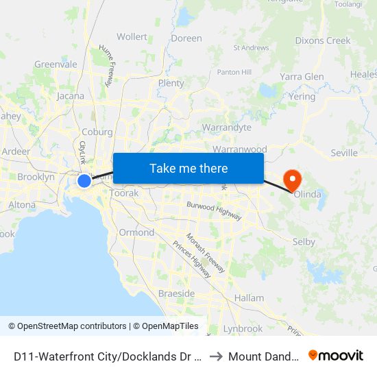 D11-Waterfront City/Docklands Dr (Docklands) to Mount Dandenong map