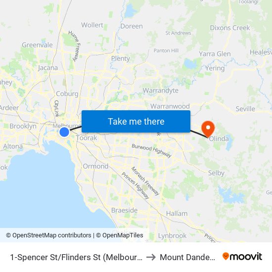 1-Spencer St/Flinders St (Melbourne City) to Mount Dandenong map