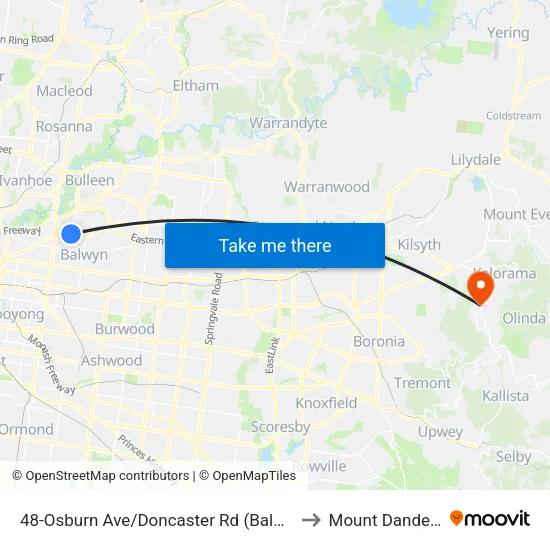 Osburn Ave/Doncaster Rd #48 to Mount Dandenong map