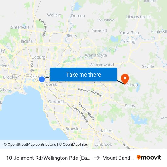 10-Jolimont Rd/Wellington Pde (East Melbourne) to Mount Dandenong map