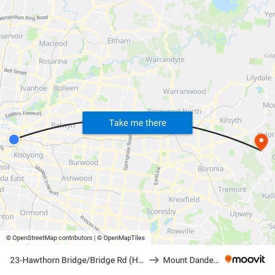 23-Hawthorn Bridge/Bridge Rd (Hawthorn) to Mount Dandenong map