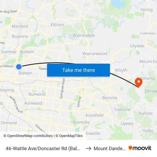 46-Wattle Ave/Doncaster Rd (Balwyn North) to Mount Dandenong map