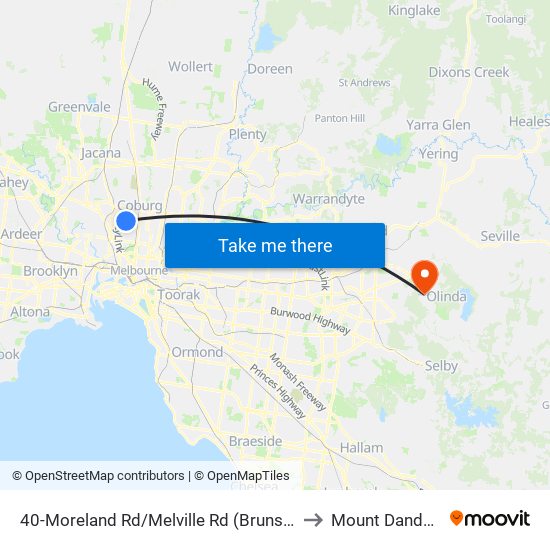 40-Moreland Rd/Melville Rd (Brunswick West) to Mount Dandenong map