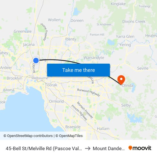 45-Bell St/Melville Rd (Pascoe Vale South) to Mount Dandenong map