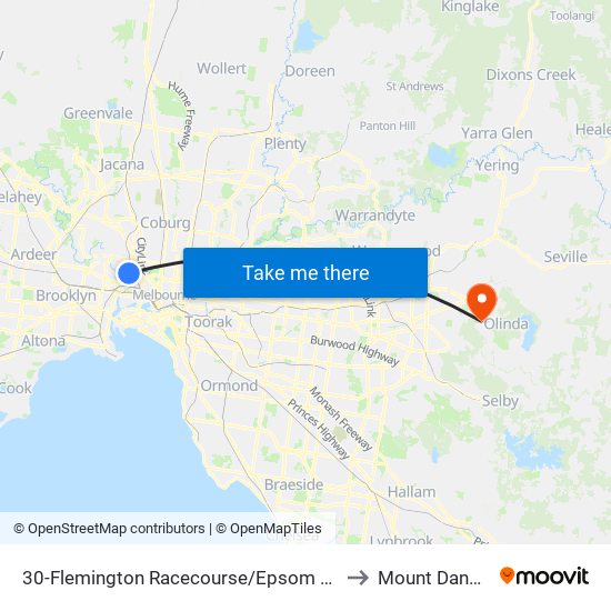 30-Flemington Racecourse/Epsom Rd (Flemington) to Mount Dandenong map