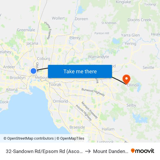 32-Sandown Rd/Epsom Rd (Ascot Vale) to Mount Dandenong map