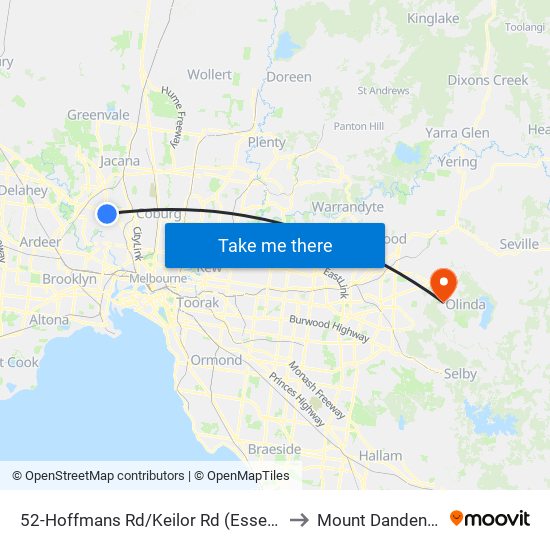 52-Hoffmans Rd/Keilor Rd (Essendon) to Mount Dandenong map