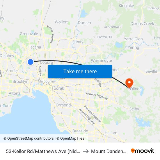 53-Keilor Rd/Matthews Ave (Niddrie) to Mount Dandenong map