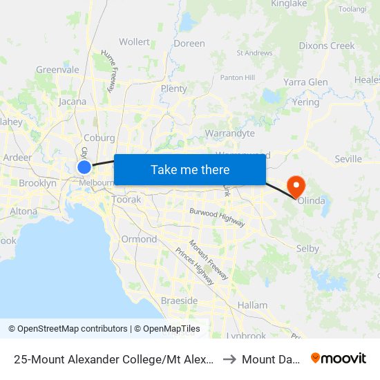 25-Mount Alexander College/Mt Alexander Rd (Travancore) to Mount Dandenong map