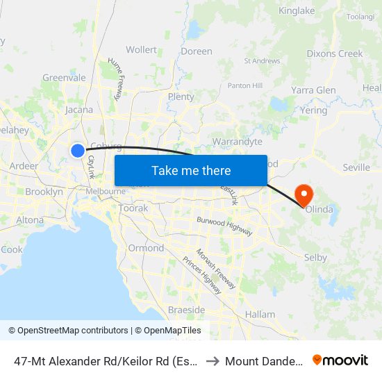 47-Mt Alexander Rd/Keilor Rd (Essendon) to Mount Dandenong map