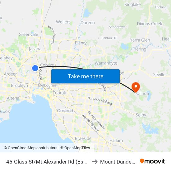 45-Glass St/Mt Alexander Rd (Essendon) to Mount Dandenong map