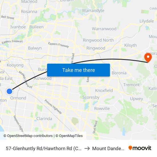 57-Glenhuntly Rd/Hawthorn Rd (Caulfield) to Mount Dandenong map