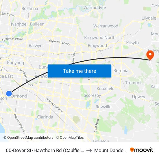 60-Dover St/Hawthorn Rd (Caulfield South) to Mount Dandenong map