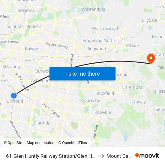 61-Glen Huntly Railway Station/Glen Huntly Rd (Caulfield South) to Mount Dandenong map