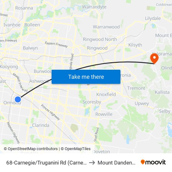 68-Carnegie/Truganini Rd (Carnegie) to Mount Dandenong map