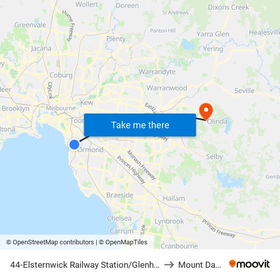 44-Elsternwick Railway Station/Glenhuntly Rd (Elsternwick) to Mount Dandenong map