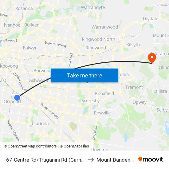 67-Centre Rd/Truganini Rd (Carnegie) to Mount Dandenong map