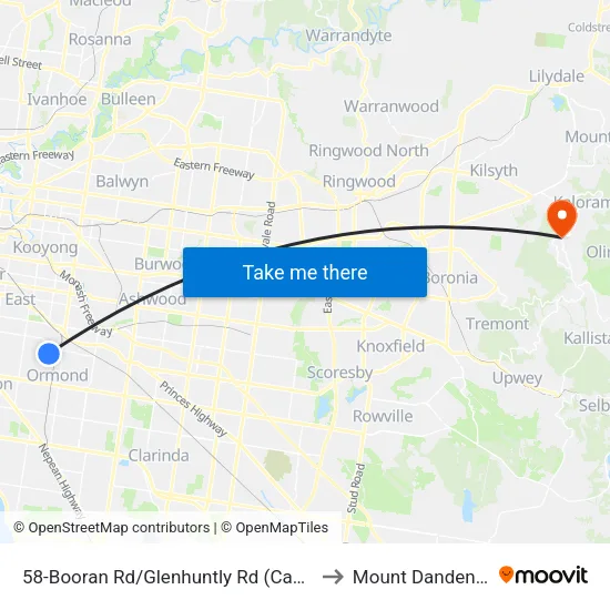 Booran Rd/Glenhuntly Rd #58 to Mount Dandenong map