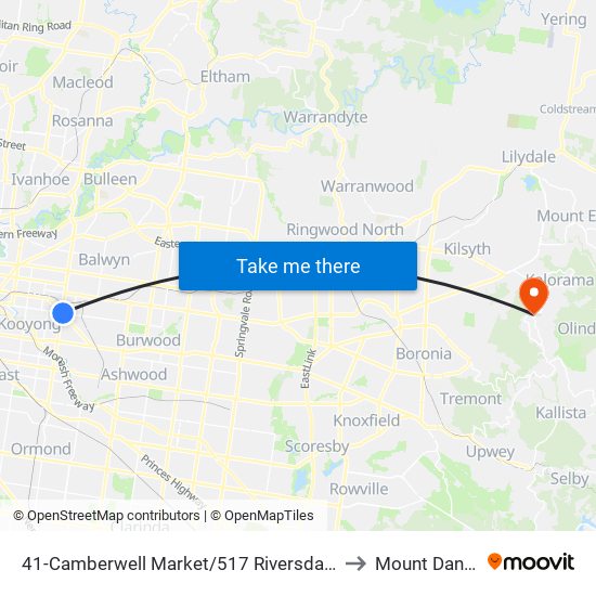 41-Camberwell Market/517 Riversdale Rd (Camberwell) to Mount Dandenong map