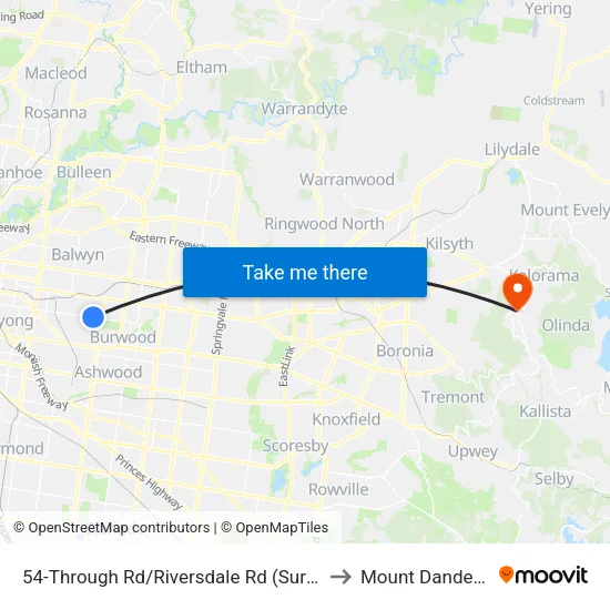 Through Rd/Riversdale Rd #54 to Mount Dandenong map
