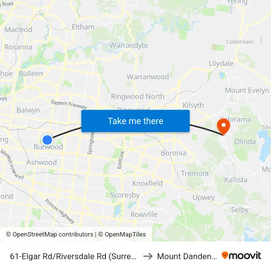 Elgar Rd/Riversdale Rd #61 to Mount Dandenong map