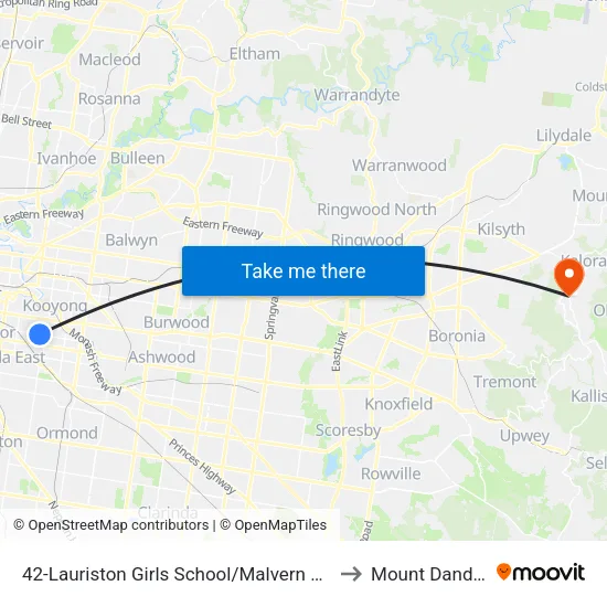 Lauriston Girls School/Malvern Rd #42 to Mount Dandenong map