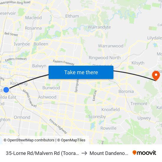 35-Lorne Rd/Malvern Rd (Toorak) to Mount Dandenong map