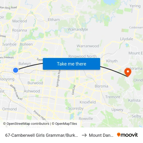 Camberwell Girls Grammar/Burke Rd #67 to Mount Dandenong map