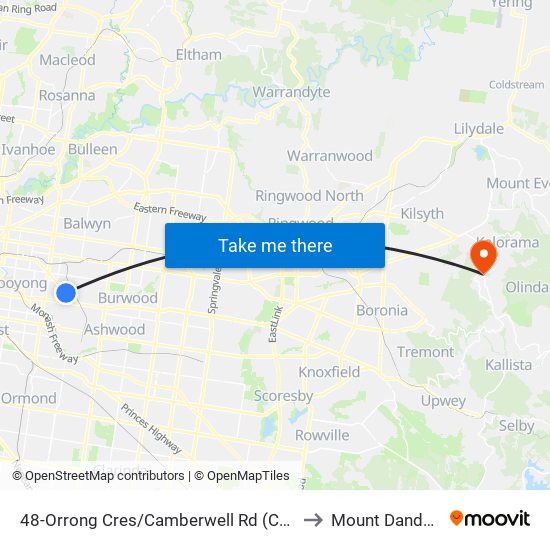 48-Orrong Cres/Camberwell Rd (Camberwell) to Mount Dandenong map