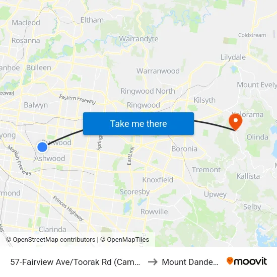 Fairview Ave/Toorak Rd #57 to Mount Dandenong map