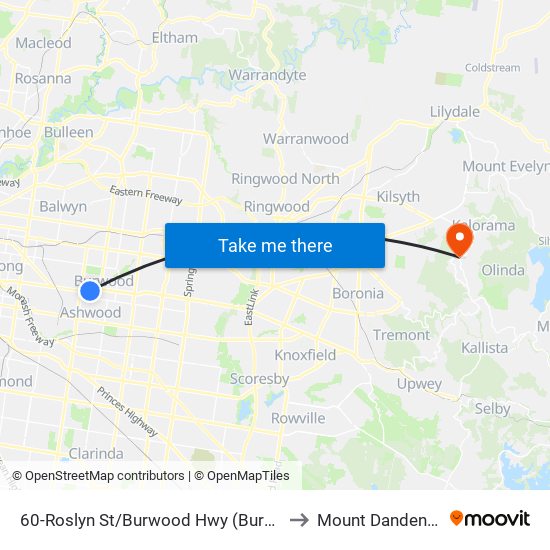 60-Roslyn St/Burwood Hwy (Burwood) to Mount Dandenong map