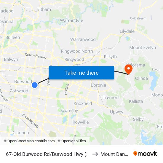 67-Old Burwood Rd/Burwood Hwy (Burwood East) to Mount Dandenong map