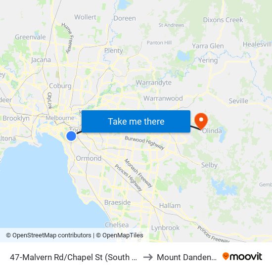 47-Malvern Rd/Chapel St (South Yarra) to Mount Dandenong map
