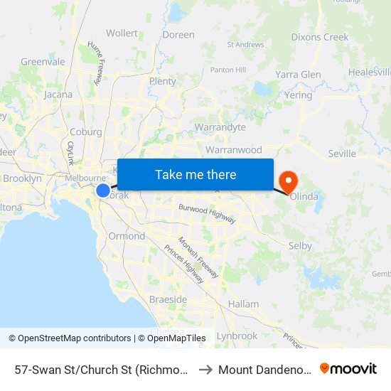 57-Swan St/Church St (Richmond) to Mount Dandenong map