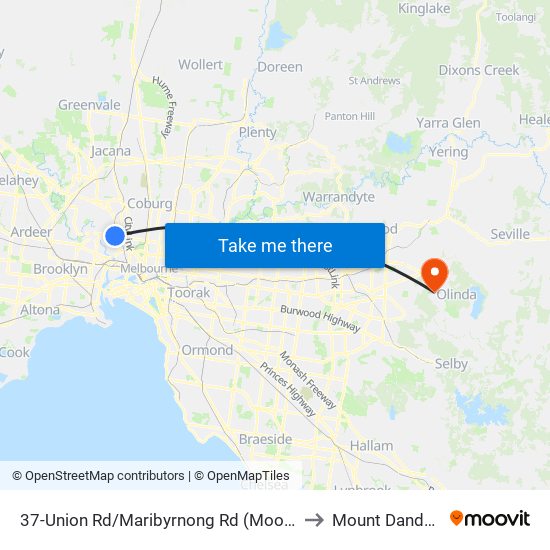 37-Union Rd/Maribyrnong Rd (Moonee Ponds) to Mount Dandenong map