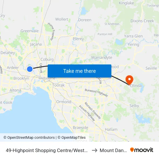 Highpoint Shopping Centre/Wests Rd #49 to Mount Dandenong map