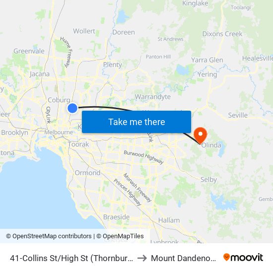 41-Collins St/High St (Thornbury) to Mount Dandenong map