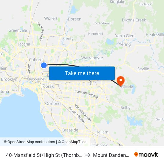 40-Mansfield St/High St (Thornbury) to Mount Dandenong map